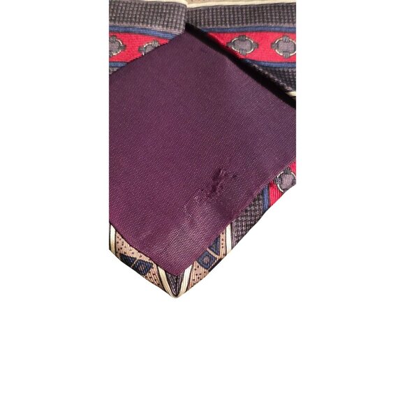 Vintage Necktie Lord & Taylor Kensington Collection Silk Red/Blue Geometric - Picture 8 of 9
